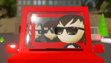 a cartoon character wearing sunglasses is in a red car