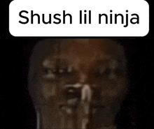 a close up of a person 's face with the words shush lil ninja above