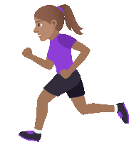 a girl in a purple shirt and black shorts is running on a white background