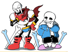 a cartoon of papyrus and sans standing next to each other on a white background