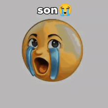 a cartoon smiley face is crying with tears coming out of its eyes and mouth .