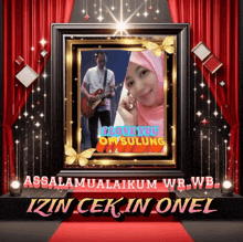 a picture of a man playing a guitar and a woman with the words i love you omsulung on it