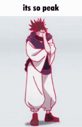 a cartoon of a man covering his face with his hand and the words " its so peak " below him
