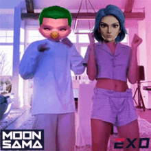 a poster for moon sama exo shows a man and a woman dancing in a living room