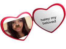 a heart shaped mirror with a picture of a girl and the words haley my beloved