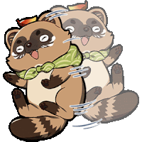 a cartoon drawing of a raccoon wearing a scarf