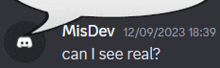 a discord message from misdev on 12/09/2023 18:39