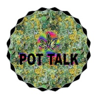 a pot talk logo with a marijuana leaf