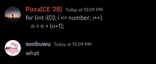a screenshot of a conversation between pizza ce 28 and soobuww