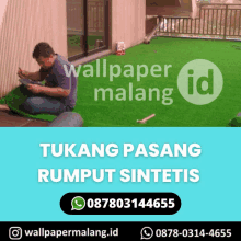 an ad for wallpaper malang shows a man kneeling on the ground