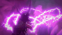 a purple lightning bolt is being thrown at a person with horns .