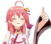 a girl with pink hair is giving a thumbs up sign