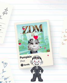 a cartoon character is standing in front of a pumpkin zdm album cover