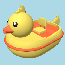 a yellow rubber duck is sitting in a boat with a seat