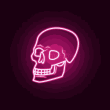 a neon skull on a dark purple background