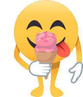 a yellow smiley face licking an ice cream cone