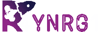 a purple logo for rynrg with a rocket coming out of the letter r