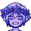 a pixel art drawing of a girl with flowers in her hair .
