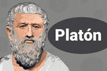 a drawing of a man with a beard and a speech bubble with the name platon .