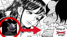 a black and white drawing of a woman with an arrow pointing to the words king of pirate simps