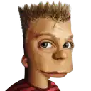 a close up of a cartoon character 's face .