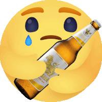 a smiley face is holding a bottle of singha beer