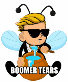 a cartoon of a bee with the words boomer tears