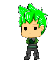 a cartoon character with green hair and black boots