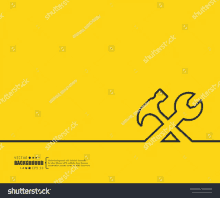 a hammer and a wrench are crossed over each other on a yellow background .