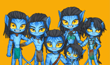 a group of avatar characters are standing next to each other on a yellow background