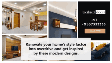 a collage of images with the words renovate your home 's style factor into overdrive and get inspired by these modern designs below