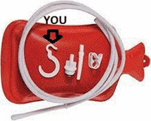 a red hot water bottle with a hose attached to it and the words " you solo " written on it