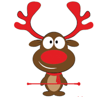 a cartoon of a reindeer with a red nose and red antlers