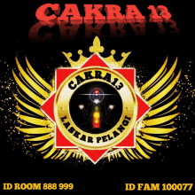 a red and gold emblem with the words cakra13 laskar pelangi on it