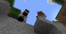 a minecraft character wearing a santa hat has the letter b on his chest