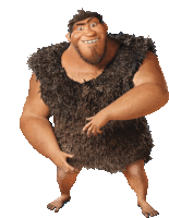 a cartoon caveman with a beard and a furry outfit