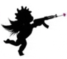 a silhouette of a cupid holding a gun with a heart in it .