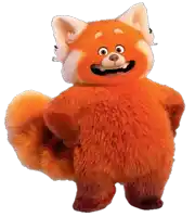 a stuffed animal that looks like a red panda with big eyes