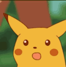 a cartoon pikachu with a surprised look on his face .
