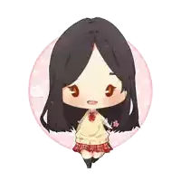 a drawing of a girl with long black hair and a plaid skirt with a flower in her hand