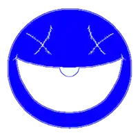 a blue and white smiley face with stitches on it