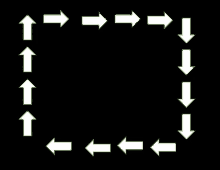 a circle of white arrows pointing in different directions on a black background