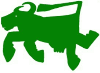 a green silhouette of a lion with a sword on a white background .