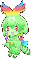 a drawing of a girl with green hair and wings