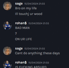 a screenshot of a text message between sage and rohan