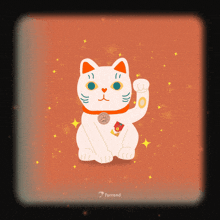 a drawing of a cat with a coin on its collar