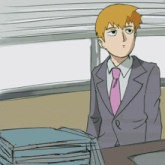 a cartoon drawing of a man in a suit and pink tie