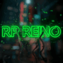 a green neon sign that says rr reno on it