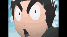 a close up of a cartoon character 's face with a surprised expression