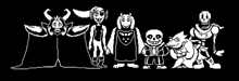 a group of undertale characters are standing next to each other in a line .